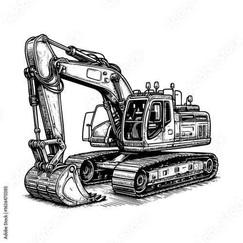 Black and white vintage illustration of excavator generative ai image