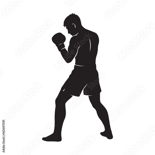 "Boxer Silhouette – Male Fighter in Boxing Stance Vector"

