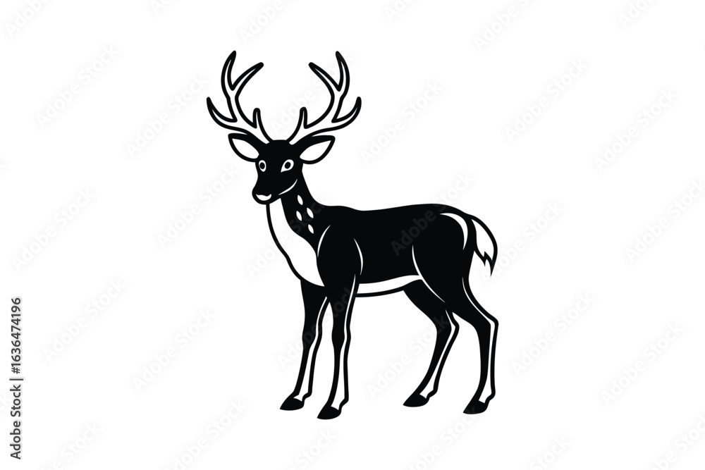 Obraz premium Elegant Deer with Antlers in Black and White Silhouette Style