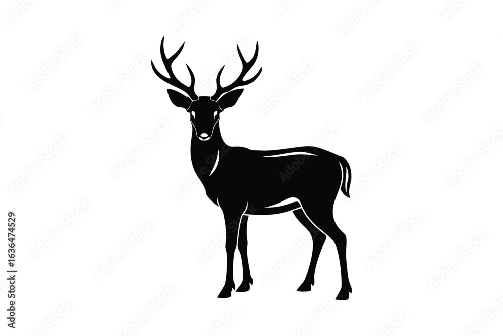 Obraz premium Elegant Deer with Antlers Standing Tall in Black and White Silhouette Style