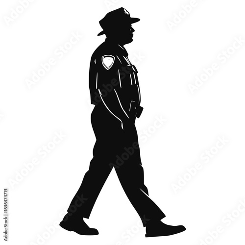 Isolated Black Silhouette of Policeman Law Enforcement Vector Illustration on White Background