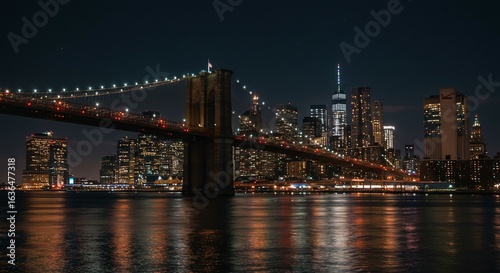 Manhattan Nightscape: Brooklyn Bridge's Illuminated Majesty