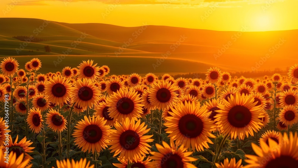 Obraz premium Vibrant sunflowers blooming beautifully in a lush green field under bright blue sky