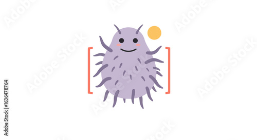 Cute cartoon dust mite illustration with prohibition symbol for allergy awareness