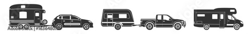 Camping trailers and vehicles set on transparent background