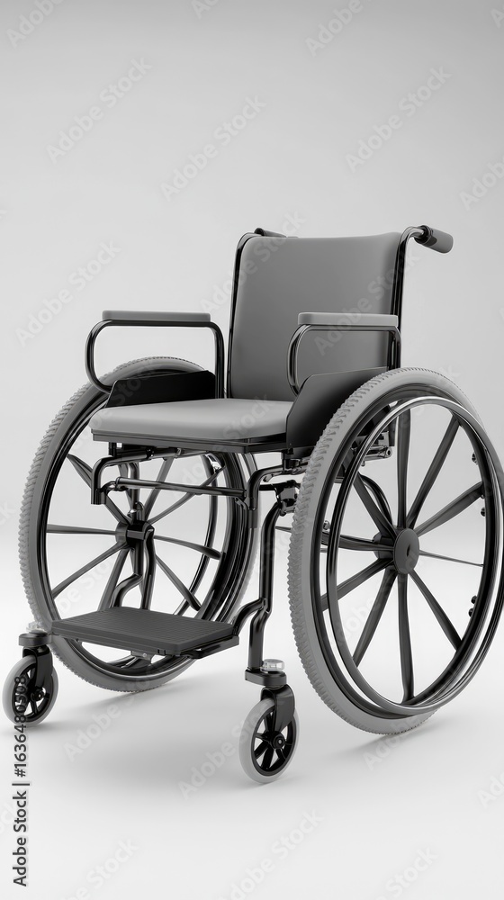 Fototapeta premium A contemporary wheelchair features a sleek design, ensuring comfort and mobility in tight indoor environments
