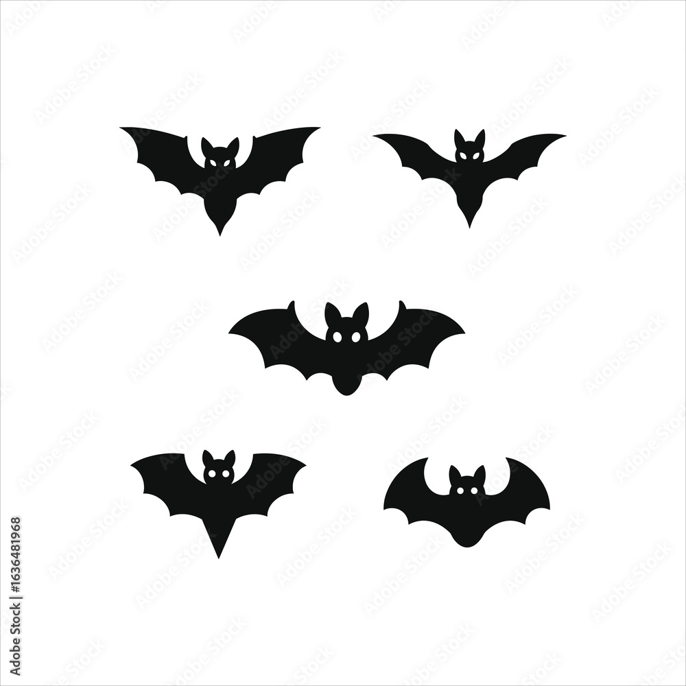 Fototapeta premium Collection of black bat silhouettes isolated on white background for halloween