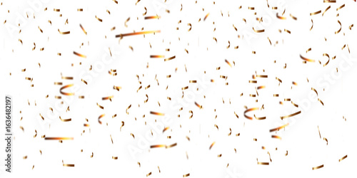 Falling shiny golden confetti isolated on transparent background. Bright festive tinsel of gold color. Golden confetti falling down isolated on transparent background.