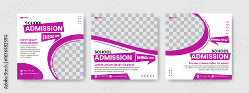 School admission social media post banner design. back to school social media post banner design set. Back to school admission promotion banner. school admission template for social media