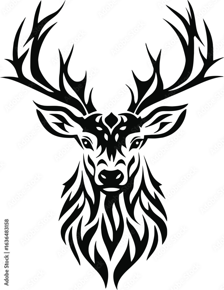 Naklejka premium Deer head silhouette vector illustration with antlers and wildlife theme