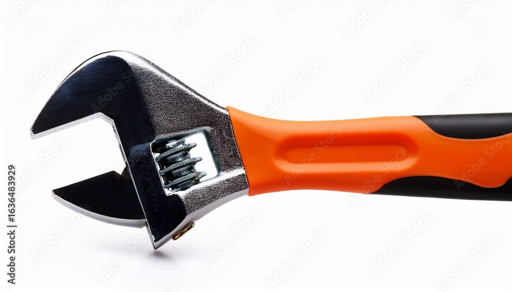 Obraz premium adjustable wrench with black and orange handle on white