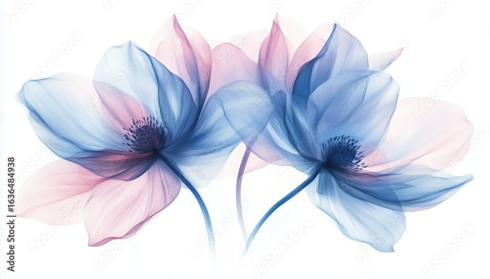 Fototapeta premium Soft And Blurred Water Flowers Painting Showcasing Vintage Aesthetics In Flower Representation. Flowers Depicted In A Unique And Delicate Manner.