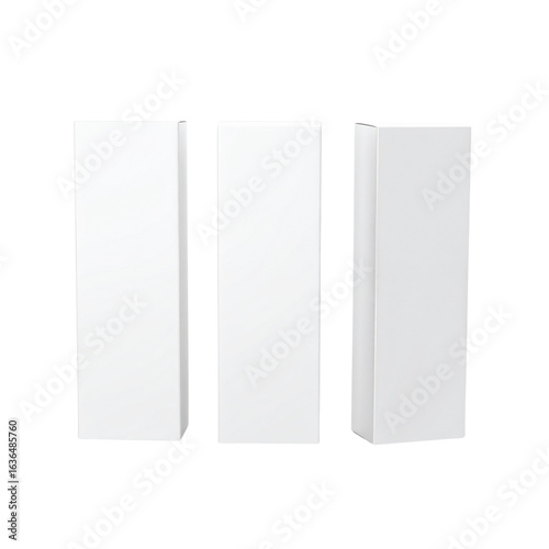 Three tall white paper bags isolated on transparent background