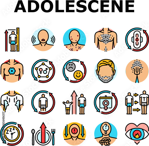 adolescence puberty growth icons set vector