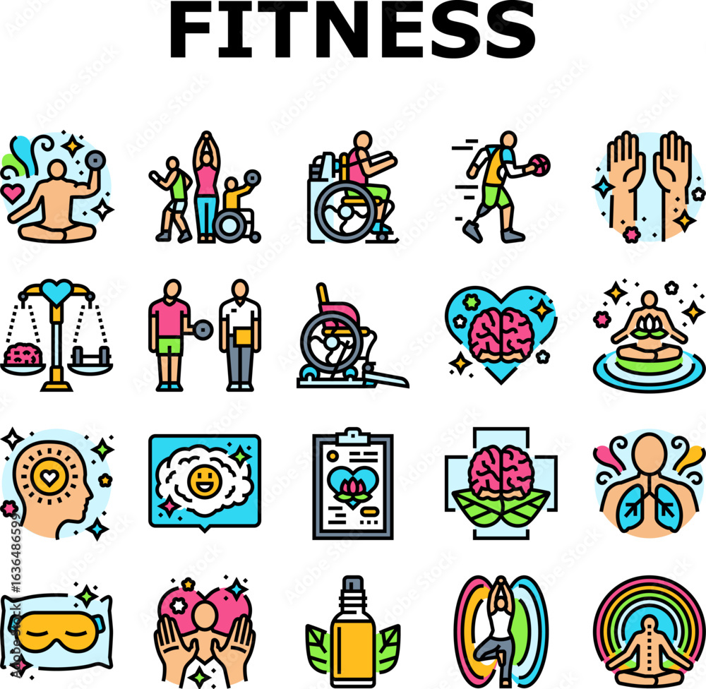 Obraz premium inclusive holistic fitness icons set vector