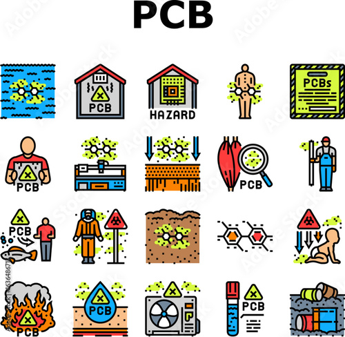 pcb pollution contamination icons set vector