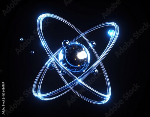 Abstract Atomic Structure Glowing Blue Design