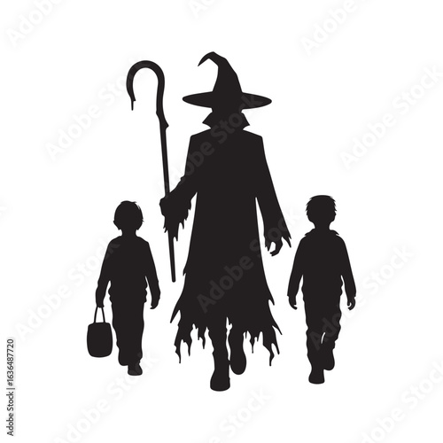treat kids vector silhouette clip art logo design illustration