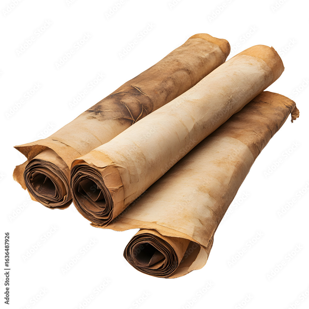 Fototapeta premium Antique Old Scroll Paper on White Background - Vintage Aged Parchment Design