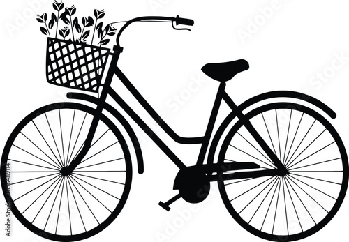 Vintage bicycle with basket isolated illustration of old bike with wheels and pedals
