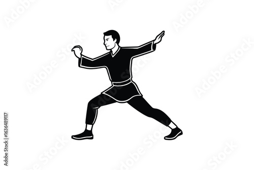 Martial Arts Practitioner in Stance Ready to Strike in Silhouette Style silhouette