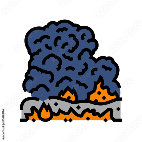 burning garbage dark smoke air pollution color icon vector illustration