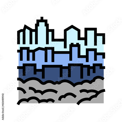 city skyline under dense haze air pollution color icon vector illustration