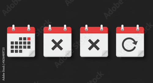 Vector art of calendar icons representing cancellation and updates for scheduling and planning