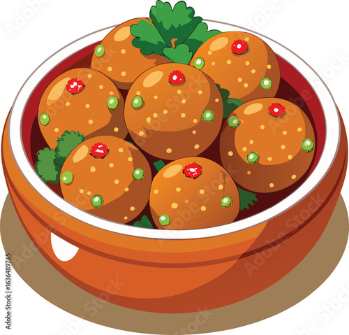 Delicious Indian pani puri style vegetable pakora served in a rustic bowl with garnish.
