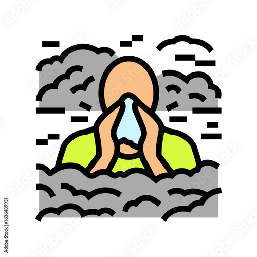 person coughing polluted air pollution color icon vector illustration