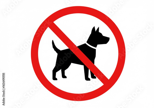 Vector art of dog prohibition sign with a red circle isolated on white background