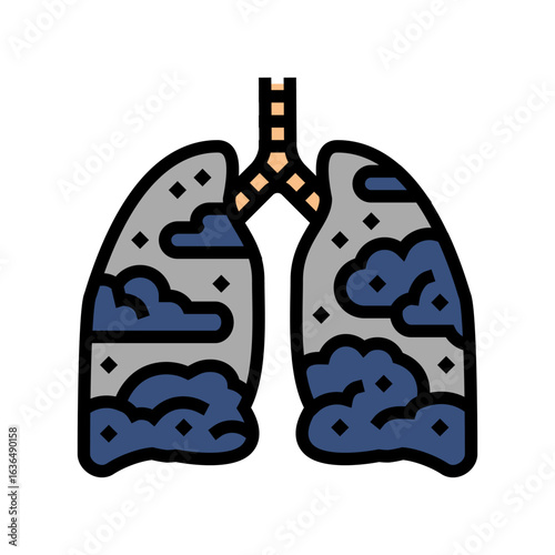 lungs filled smoke soot air pollution color icon vector illustration