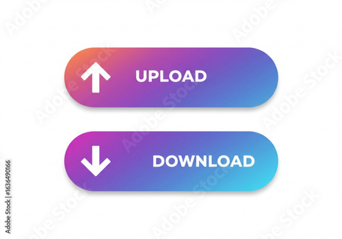 Vector art of upload and download button set with gradient isolated on white background