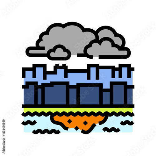urban river dirty foam smoke air pollution color icon vector illustration