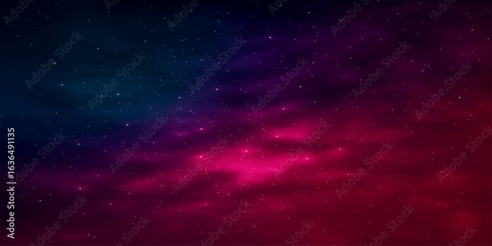 Fototapeta premium An abstract and dark starry night sky with bright blue clouds, a nebula, and a galaxy illuminating the deep cosmos