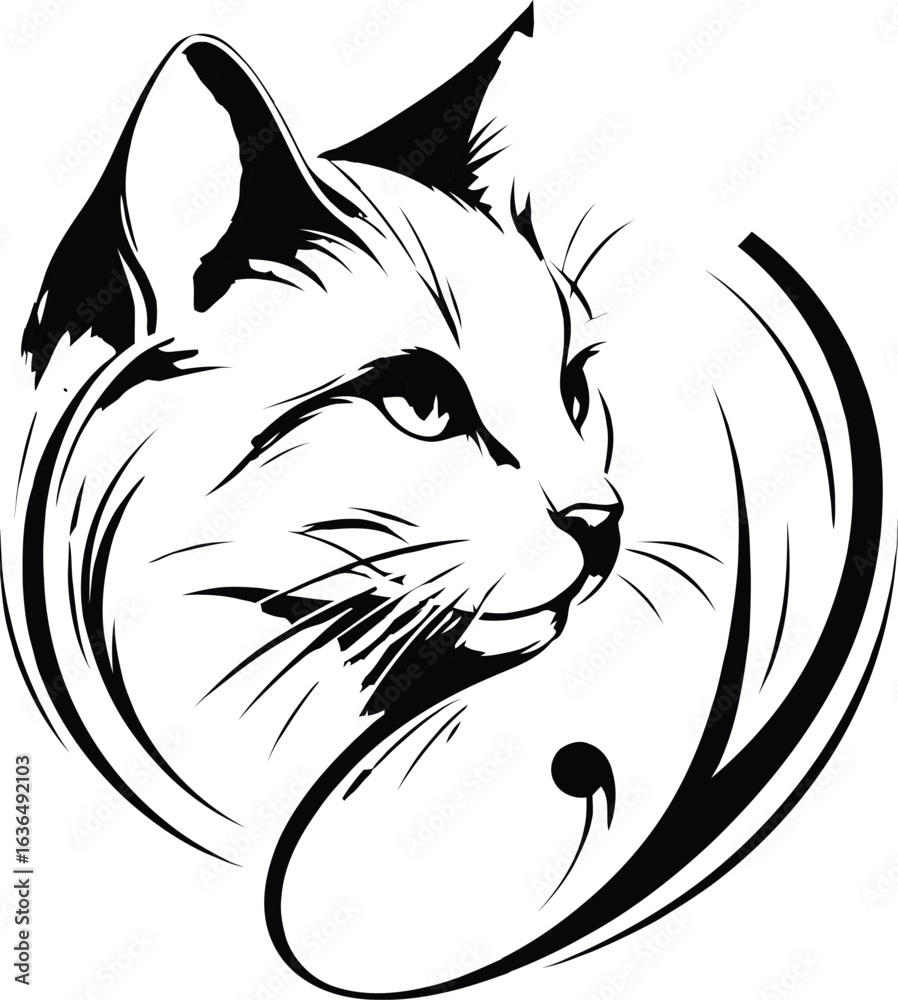 Obraz premium Black and white black cat vector illustration cute cartoon pet drawing silhouette design