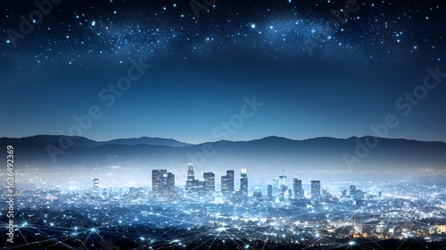 Wallpaper Mural City lights network at night, outlined by connections. Torontodigital.ca