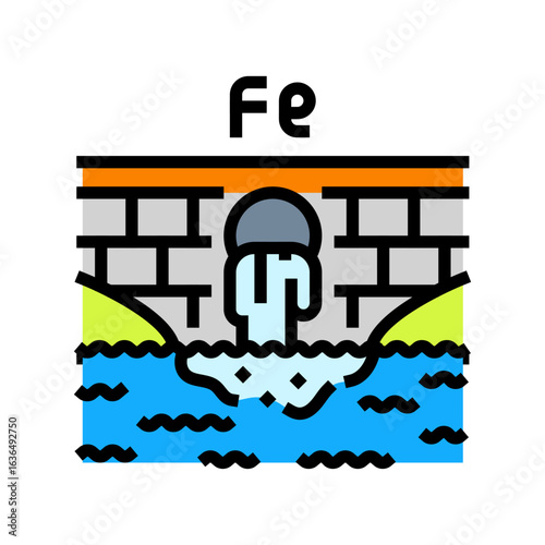 iron rich waste polluting local water bodies color icon vector illustration
