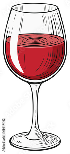 Vintage hand-drawn illustration of a glass of red wine in a sketch style