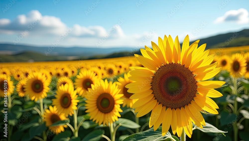 Fototapeta premium A field of sunflowers under a clear sky.