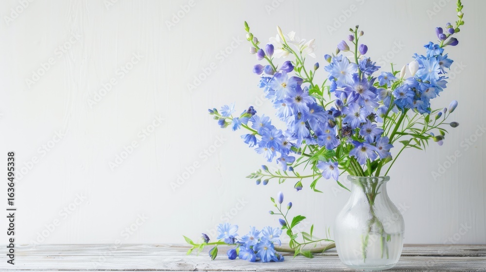 Fototapeta premium Elegant White Background Flower Still Life Art Photography: Capturing the Timeless Beauty of Blooms, From Delicate Petals to Vibrant Hues – A Fusion of Minimalism and Artistry for Galleries, Home Deco
