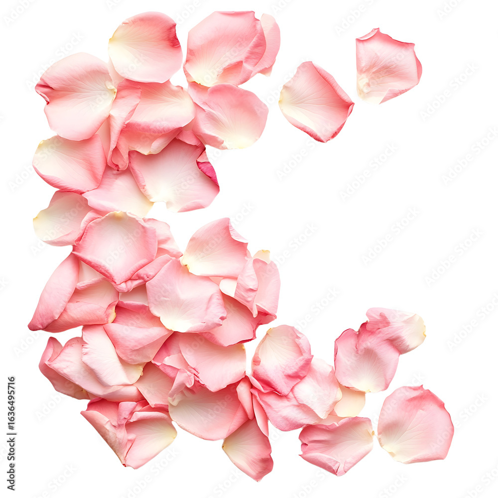 Fototapeta premium Delicate Soft Pink Rose Petals Scattered on Isolated Background