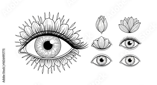Detailed eye art with floral details, perfect for spiritual designs, adding a touch of elegance and mystique to your projects