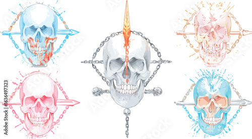 Colorful skull graphic art collection