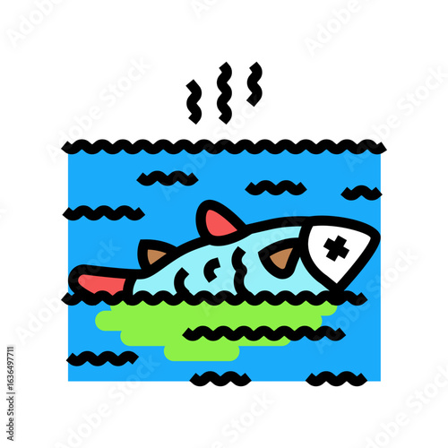 fish kills pollution color icon vector illustration