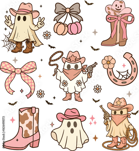 A set of pink cowboy Halloween cliparts