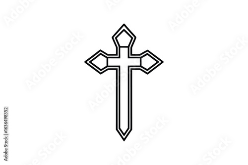 Ornate Christian Cross Silhouette Design Element