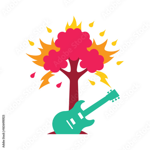Graffiti style guitar exploding into vibrant music energy vector art illustration