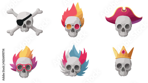 Colorful skull graphics with accessories