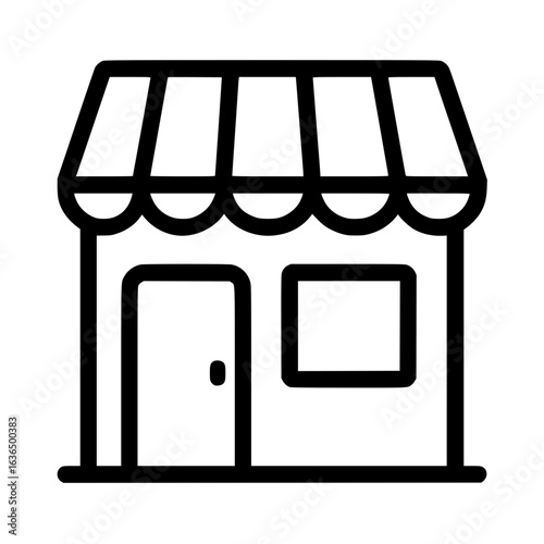 Isolated minimalist shop building outline icon with striped awning
